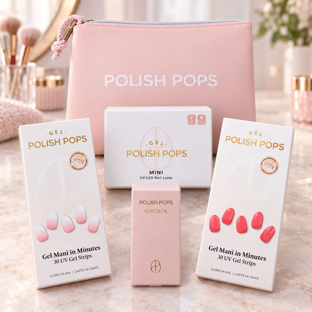 Polish Pops Gel Nail Strips Bundle 2 Sets UV LED Lamp Cuticle Oil Bag